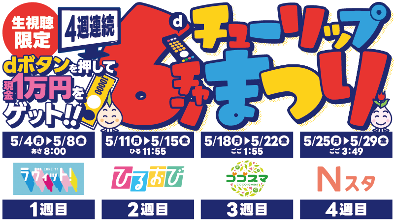 4週連続　６チャン チューリップまつり -dボタンを押して現金１万円をゲット!!-